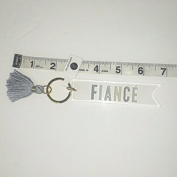 Fiance Acrylic Dovetail Cut Blue Gray Tassle Engagement Keepsake Keychain NWT - Picture 9 of 12